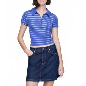 Gap Modern Rib Crop Polo Shirt NWT Blue White Stripe Large